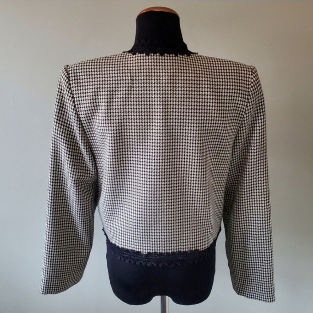 Beechers Brook M Vintage Old Money Timeless Classic Houndstooth Lace Crop Blazer - Picture 10 of 11